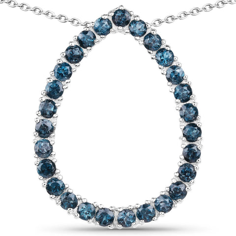 3.78 Carat Genuine London Blue Topaz .925 Sterling Silver Pendant - Fashion Apparel 