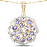 14K Yellow Gold Plated 2.38 Carat Genuine Tanzanite .925 Sterling Silver Pendant - Fashion Apparel 