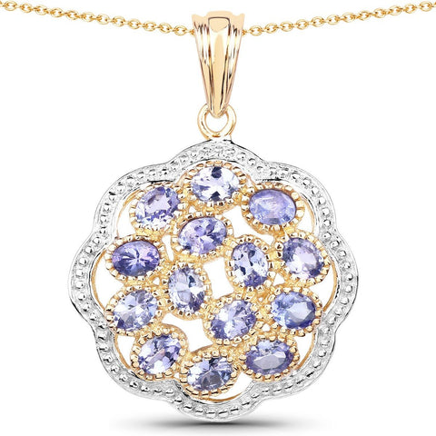 14K Yellow Gold Plated 2.38 Carat Genuine Tanzanite .925 Sterling Silver Pendant - Fashion Apparel 