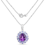 6.18 Carat Genuine Amethyst and Tanzanite .925 Sterling Silver Pendant - Fashion Apparel 