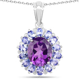6.18 Carat Genuine Amethyst and Tanzanite .925 Sterling Silver Pendant - Fashion Apparel 