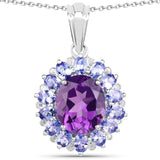 6.18 Carat Genuine Amethyst and Tanzanite .925 Sterling Silver Pendant - Fashion Apparel 