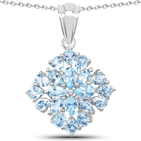 3.80 Carat Genuine Blue Topaz .925 Sterling Silver Pendant - Fashion Apparel 
