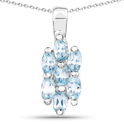 1.75 Carat Genuine Blue Topaz .925 Sterling Silver Pendant - Fashion Apparel 