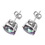 Rhodium Plated Elegant Sterling Silver Earring With Polished Mystic Topaz - Fashion Apparel 