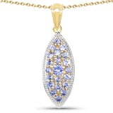 14K Yellow Gold Plated 1.56 Carat Genuine Tanzanite .925 Sterling Silver Pendant - Fashion Apparel 