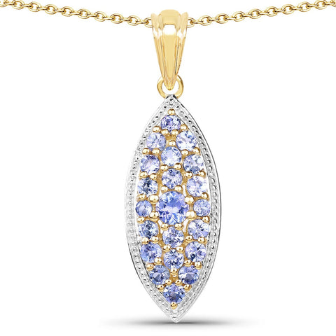 14K Yellow Gold Plated 1.56 Carat Genuine Tanzanite .925 Sterling Silver Pendant - Fashion Apparel 