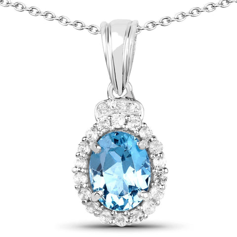 2.42 Carat Genuine London Blue Topaz and White Topaz .925 Sterling Silver Pendant - Fashion Apparel 