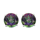 Rhodium Plated Elegant Sterling Silver Earring With Polished Mystic Topaz - Fashion Apparel 