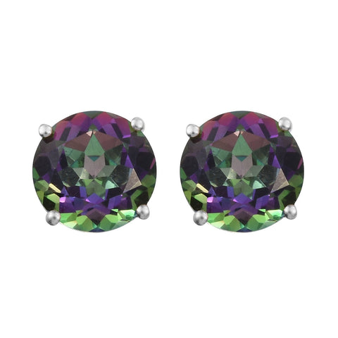 Rhodium Plated Elegant Sterling Silver Earring With Polished Mystic Topaz - Fashion Apparel 