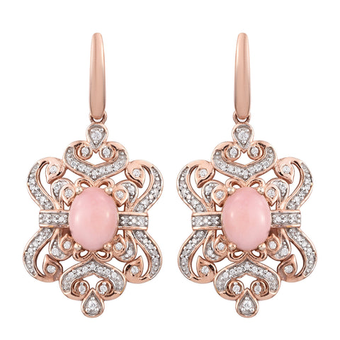 Peruvian Pink Opal Sterling Silver Earrings Plated With Rose Gold Rhodium. - Fashion Apparel 