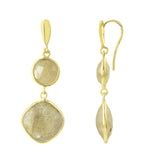 Yellow Corundum Drop Earrings Set In Yellow Gold - Fashion Apparel 