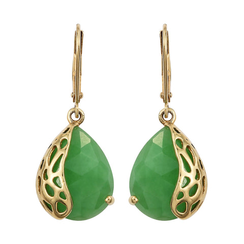 Sterling Silver Dyed Jade Earrings Plated With Yellow Gold Rhodium. - Fashion Apparel 