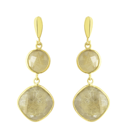Yellow Corundum Drop Earrings Set In Yellow Gold - Fashion Apparel 