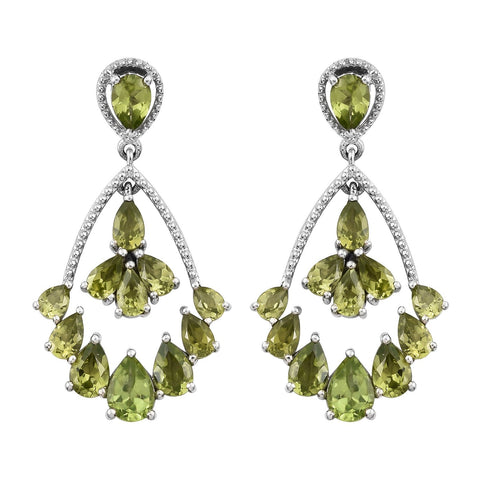 Sterling Silver Peridot Earrings Finishing With Rhodium - Fashion Apparel 