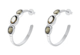 Graduated Smoky Quartz Earrings Set In Rhodium - Fashion Apparel 