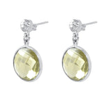 Lemon Quartz Drop Sterling Silver Earrings Set In Rhodium - Fashion Apparel 