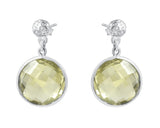 Lemon Quartz Drop Sterling Silver Earrings Set In Rhodium - Fashion Apparel 