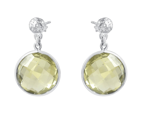 Lemon Quartz Drop Sterling Silver Earrings Set In Rhodium - Fashion Apparel 