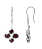 Four Stoned Garnet Drop Earrings Set In Rhodium - Fashion Apparel 