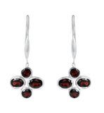 Four Stoned Garnet Drop Earrings Set In Rhodium - Fashion Apparel 