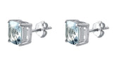 Prong-Set Oval Blue Topaz Stud Earrings Set In Rhodium - Fashion Apparel 