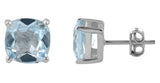 Prong-Set Oval Blue Topaz Stud Earrings Set In Rhodium - Fashion Apparel 