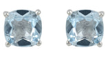 Prong-Set Oval Blue Topaz Stud Earrings Set In Rhodium - Fashion Apparel 