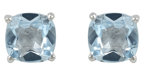 Prong-Set Oval Blue Topaz Stud Earrings Set In Rhodium - Fashion Apparel 