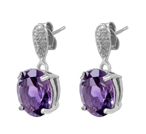Oval Amethyst Topaz Earrings Set In Rhodium - Fashion Apparel 