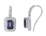 Iolite Cushion Cut Drop Earrings With White Topaz Set In Rhodium - Fashion Apparel 