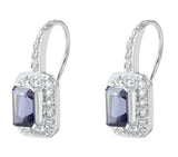Iolite Cushion Cut Drop Earrings With White Topaz Set In Rhodium - Fashion Apparel 