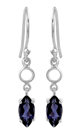 Iolite Drop Earrings Set In Rhodium - Fashion Apparel 