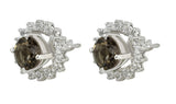 Smoky Quartz And White Topaz Stud Earrings Set In Rhodium - Fashion Apparel 
