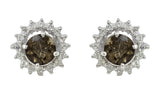 Smoky Quartz And White Topaz Stud Earrings Set In Rhodium - Fashion Apparel 