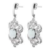 Classy Rhodium Plated Sterling Silver Earring With Polished Milky Aquamarine, Natural White Zircon - Fashion Apparel 