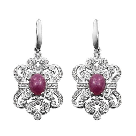 Well-Crafted Sterling Silver Earring With Star Ruby And Natural White Zircon Gemstones - Fashion Apparel 