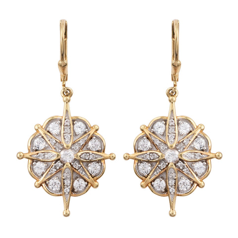 Yellow Gold Overlay Plated Sterling Silver Earring With Polished Natural White Zircon - Fashion Apparel 