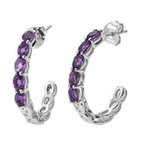 Loop Style Rhodium Plated Sterling Silver Earring With African Amethyst Gemstones - Fashion Apparel 