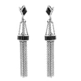 Black Spinel Chandelier Earrings Set In Rhodium - Fashion Apparel 