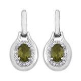 Vesuvianite Earrings With Natural White Zircons Set In Rhodium - Fashion Apparel 