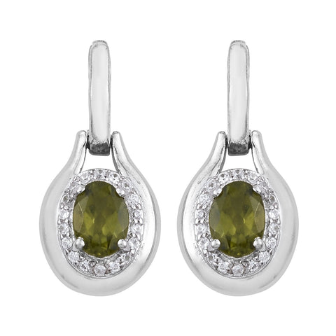 Vesuvianite Earrings With Natural White Zircons Set In Rhodium - Fashion Apparel 