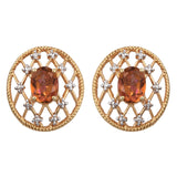 Oval Twilight Topaz Gemstone Earrings Set In Yellow Gold Rhodium - Fashion Apparel 