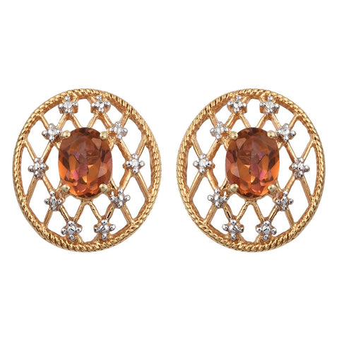Oval Twilight Topaz Gemstone Earrings Set In Yellow Gold Rhodium - Fashion Apparel 