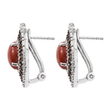 Red Jade Earrings With Red Garnet And Natural White Zircons Set In Rhodium - Fashion Apparel 