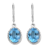 Studded Swiss Blue Topaz And Natural White Zircon Rhodium Plated Sterling Silver Drop Earring - Fashion Apparel 
