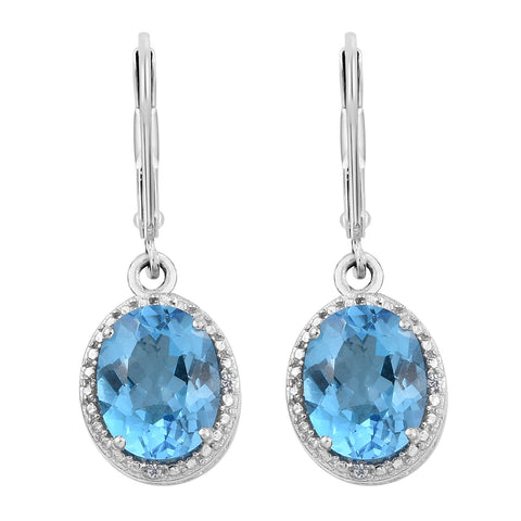 Studded Swiss Blue Topaz And Natural White Zircon Rhodium Plated Sterling Silver Drop Earring - Fashion Apparel 