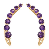 Yellow Gold Rhodium Plated Sterling Silver Earring Adorned With Polished African Amethyst - Fashion Apparel 