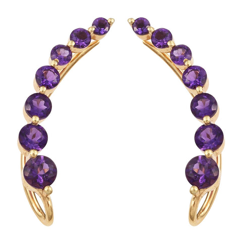 Yellow Gold Rhodium Plated Sterling Silver Earring Adorned With Polished African Amethyst - Fashion Apparel 