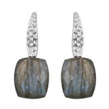 Rhodium Plated Sterling Silver Earrings Featuring Polished Labradorite - Fashion Apparel 